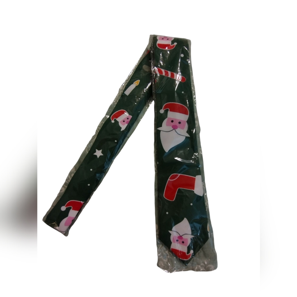 NEW! Festive Green Santa Print Tie Christmas Abstract Santa Holiday